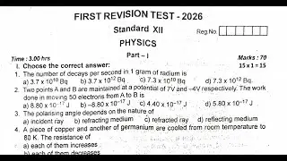 12th Physics First Revision Exam Original Question Paper 2026
