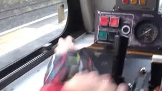 Cab view of enterprise train at Central Station Belfast