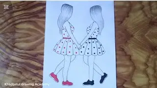 How to draw a two Girls best friends holding hand || Pencil sketch for beginner || BFF drawing