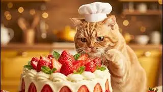 ASMR Fluffy Orange Cat Make A Birthday Cake🐈🎂🍰