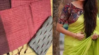 Plain Saree with kalamkari and ikkat blouse designs Collections.