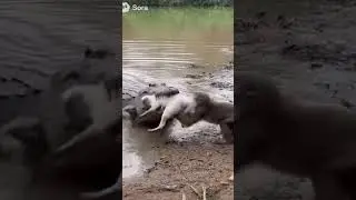 The crocodile didn't eat because of the monkey. #wildlife​#shorts​​#vreal #ytshorts#reels#crocodile
