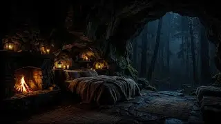 🔕 Ad-Free Rain ASMR 🌲 Rain For Sleep in Hidden Forest Cave & Fire Crackling Sounds for Sleeping