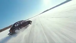 VW Beetle drifting on ice