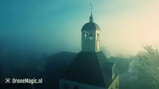 Beautiful drone footage of Durgerdam in the mist at sunrise. DJI Mini 2