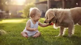 Small baby playing with Dog #comedy #funny #baby #dog