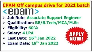 EPAM is hiring 2021 batch | Eligibility | Salary 4 LPA | Job Location | Exam Date?