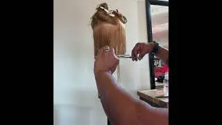 Women&rsquo;s hair cutting a straight line using the floor as   The line of elevation  part 1
