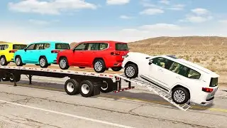 Toyota, Mercedes, Tractor, and Man Flatbed Truck vs Train &ndash; BeamNG.drive 319