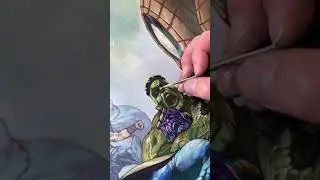 Simone Bianchi painting Captain America, Hulk, Thanos and Vision live