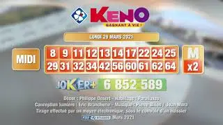 Tirage du midi Keno gagnant &agrave; vie&reg; du 29 mars 2021 - R&eacute;sultat officiel - FDJ