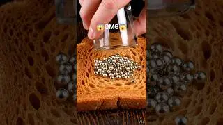 spreading metal ball into toast ASMR #asmr #asmrsounds #satisfying #asmrvideo #oddlysatisfying