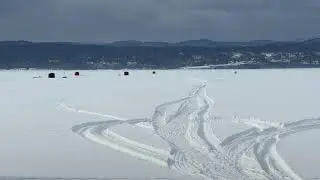 Live view of a snow-covered Lake Champlain in Addison, Vermont
