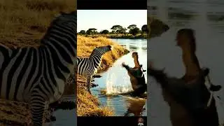 🐊 Crocodile Ambush Fails &ndash; Hippo Intervenes!#wildlife #crocodile #hippo #zebra #animalclash#savannah