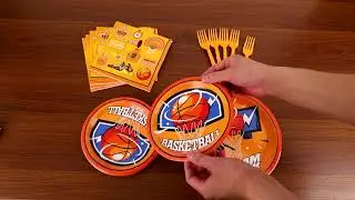 Grencian 96 PCS Basketball Party Supplies Party Tableware Basketball Plates Napkins Forks