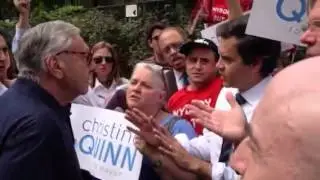 De Blasio supporter George Capsis slaps Quinn supporter Brad Holyman