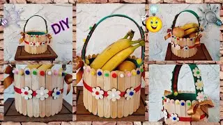 Como Hacer Una 🧺Cesta Con Abatelenguas. Decoraciones con palitos de helado.🥶😱