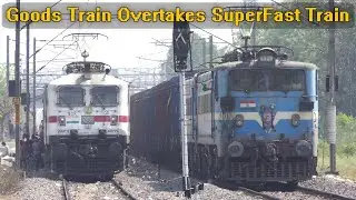 RAREST Overtake | Freight [BCNA] Overtakes LHBfied Muzaffarpur SuperFast Express | Indian Railways