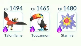 using *NEW* Shadow (Talonflame, Toucannon, Starmie) in Pokemon GO.