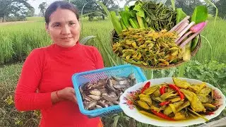 Cooking little fish Traditional style and eating with Natural vegetable | Rural Cooking Life