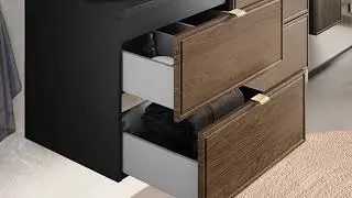 Modern Floating Vanity Unit in Oak & Matt Black | Talia