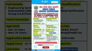 New UPSC ESE / IES Recruitment 2025 | 457 Engineering Posts | Notification & Apply Details