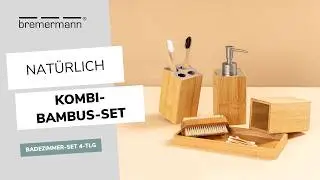 Badezimmer-Set 4-tlg. aus Bambus / Badezimmer-Zubeh&ouml;r-Set mit Ablage | bremermann