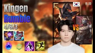 Kingen Top Rumble vs Zaahen lol KR solo rank Full Game 15.23 | 킹겐 럼블 vs 자헨
