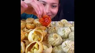 ASMR eating spicy steam momo 🥟🤤 @FoodieJD #mukbang #asmreating #momoeatingchallenge #streetfood