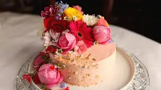 Floral Cake Decorating with Fresh Flowers | Buttercream Cake Recipe
