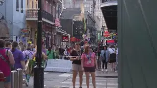 Strong security presence on Bourbon Street in New Orleans ahead of the Super Bowl