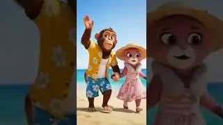 Cool Monkey & Cute Cat 🐒🐱 | Beach Walk Attitude 😎🌴 | Viral Short