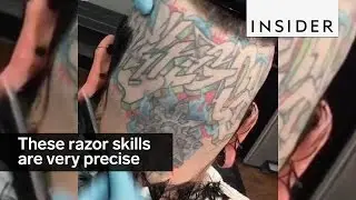 This barber's razor skills are insanely precise
