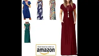 AUSELILY Women Short Sleeve Loose Plain Casual Long Maxi Dresses with Pockets