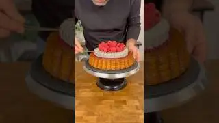 A black sesame and raspberry tart