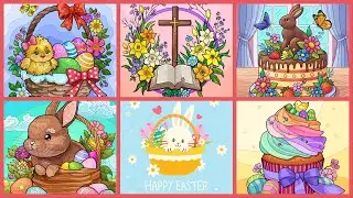 Easter Pictures Collection Bunny Easter Eggs Cupcakes Hey Color app #coloringbook #spring