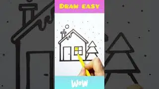 Christmas ideas winter house drawing 🏠Winter House Drawing |Christmas Scenery Drawing #shorts #house