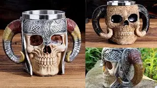 Double Stainless Steel Skull Beer Mug Vikings Pirate Tankard Water Cup Mug Gothic mug Viking mug cup
