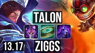 TALON vs ZIGGS (MID) | 11/1/2, 7 solo kills, Rank 8 Talon, Legendary | NA Challenger | 13.17