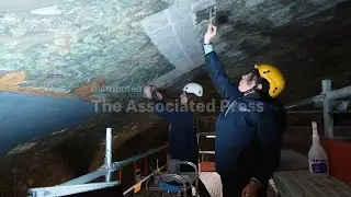 A rare close-up view of a Leonardo masterpiece under restoration
