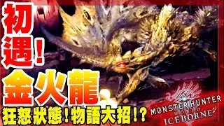 【魔物獵人世界冰原MHWI】初遇-金火龍!狂怒狀態超帥!大招根本致敬魔物物語啊!香!ft.阿斯、章魚、Billy