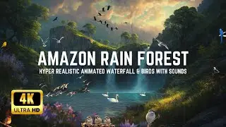 Blissful Amazon | Hyper Realistic Animated Waterfall & Bird Sounds | Relax | Sleep | Yoga | 4K UHD |