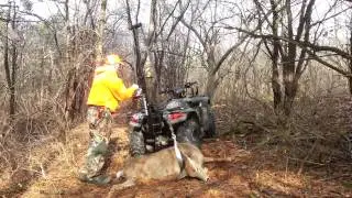 Loading deer onto ATV with LA Guard Dog deer hoist.