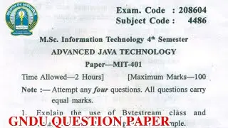 Gndu MSc IT 4th Semester Advanced Java Technology Question Paper || MSc it 4th Semester Paper