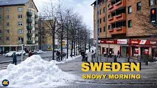 Magical Winter Walk in Gothenburg, Sweden 🇸🇪 | Light Snowfall 4K UHD