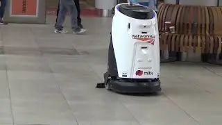 British Railways 2023-Network Rail Automatic Floor Cleaner Working at Waterloo