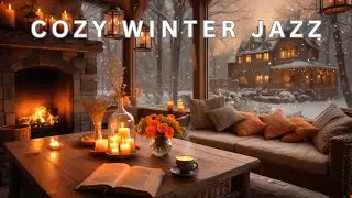Cozy Snowy Coffee Shop ☕ Winter Jazz & Fireplace Ambience for Productivity
