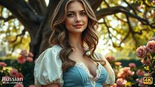 Лукбук с 4K AI Art: Романтическая красавица с волнистыми волосами в саду