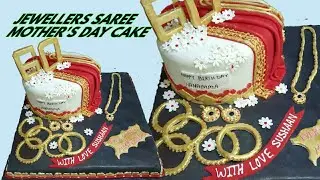 Mother's Day Special sarees cake With Edible Jewellery Edible Jasmine Flowers {how to make gold cake
