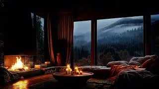 Cozy Night Ambience | Warm Room Atmosphere with Rain & Fireplace